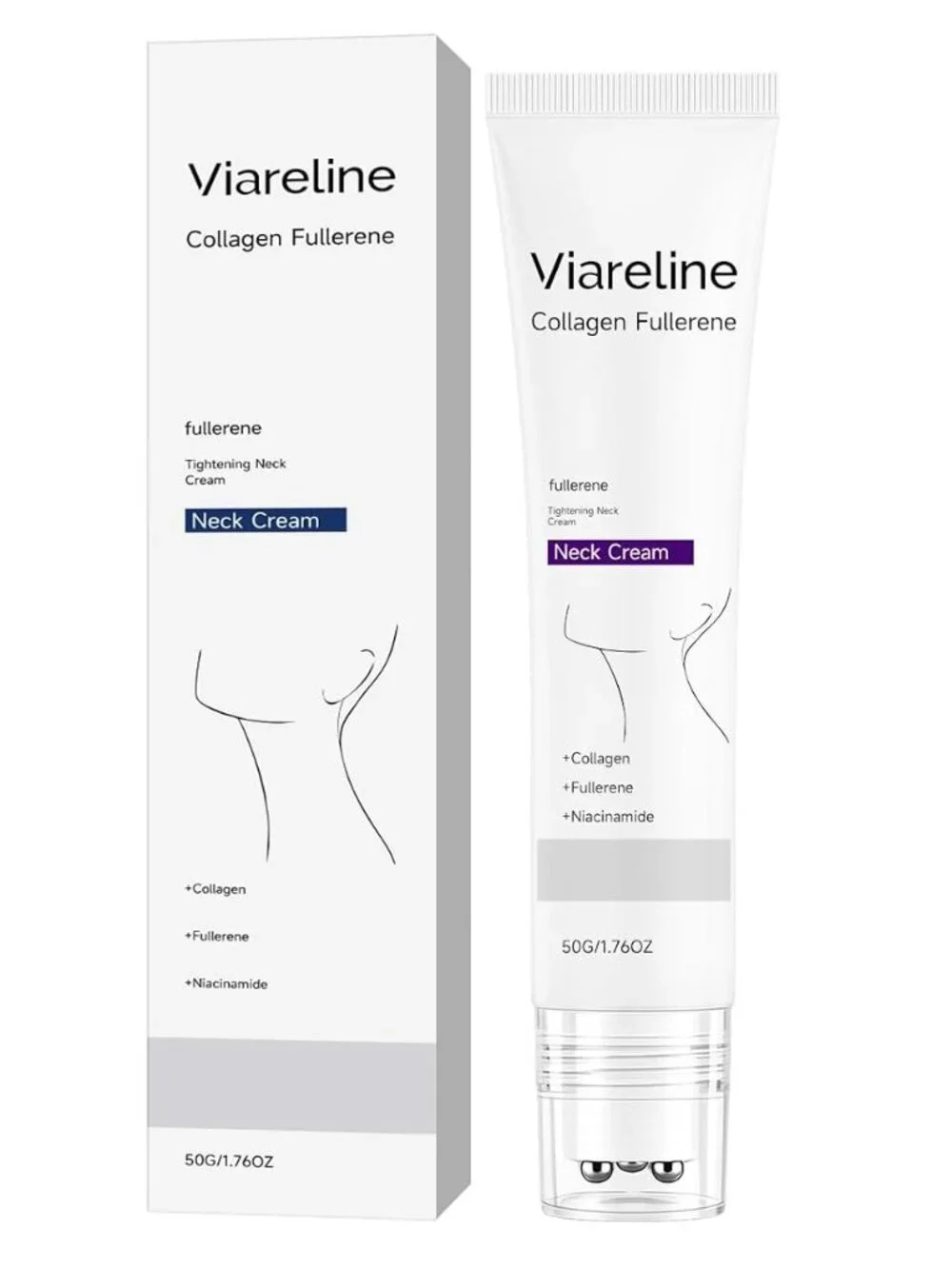Tightening Neck Cream,  Viareline Collagen Fullerene, Rollerball Applicator